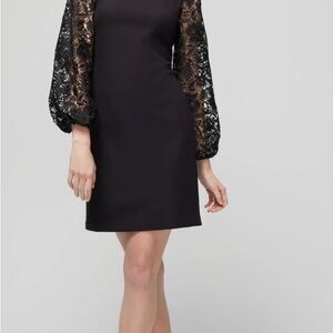 White House Black Market Black Dress with Lace Sleeves NWT
